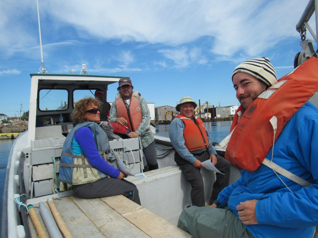 Romain Gougeon, Luis Buatois, Gabriela Mangano, and Guy Narboone conducting remote fieldwork in Newfoundland, Canada.